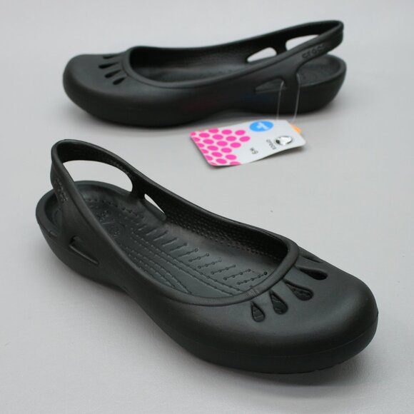 NEW Crocs Ladies 9 Relaxed Fit Malindi Black Flats Slip-on Ballet Loafers Shoes - Picture 1 of 9